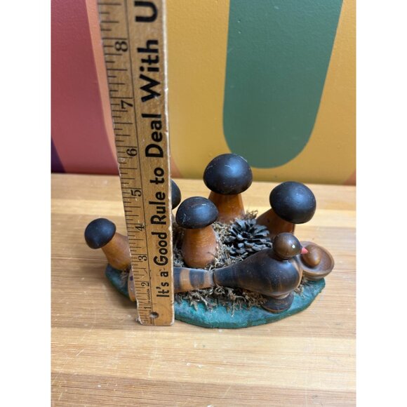 Vintage mushroom mushie wooden forest folk art bird ceramic boho cottagecore - Picture 2 of 5